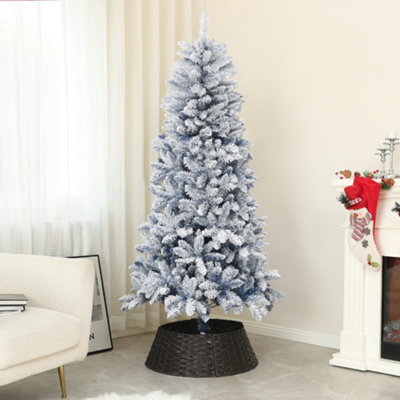 HOMCOM Artificial Blue Snow Flocked Christmas Tree with Hinged Branches | Size: 6ft - Image 7