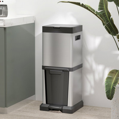 HOMCOM Double Kitchen Bin - 34L - Silver - Soft Close Lid - Image 8