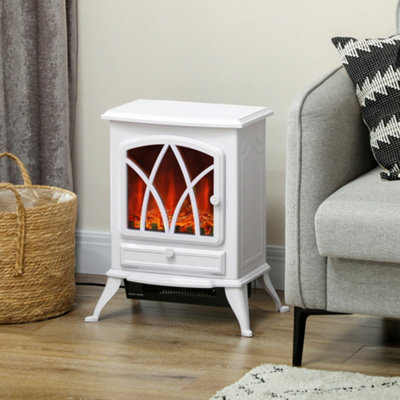 HOMCOM Freestanding Electric Fireplace - White - Flame Effect Heater - 2000W - Metal - Image 10