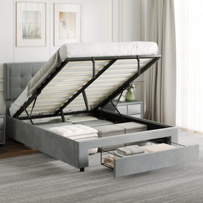 B&Q -  4Ft6 Double Bed Frame With Storage And Adjustable HeadboardGrey