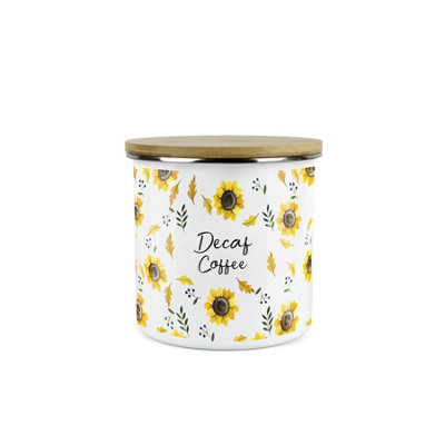 Purely Home Sunflowers Decaf Coffee Storage CanisterWhite Floral Metal Enamel Medium Sized Food Storage Container from B&Q