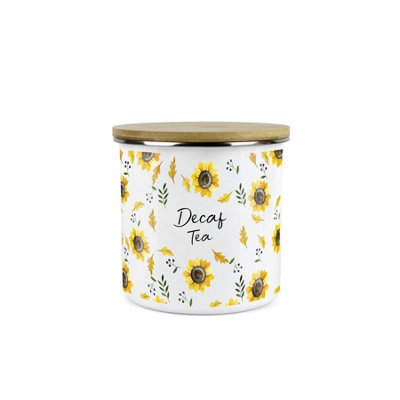 Purely Home Sunflowers Decaf Tea Storage CanisterWhite Floral Metal Enamel Medium Sized Food Storage Container from B&Q