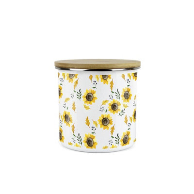 Purely Home Sunflowers Storage CanisterWhite Floral Metal Enamel Medium Sized Food Storage Container from B&Q
