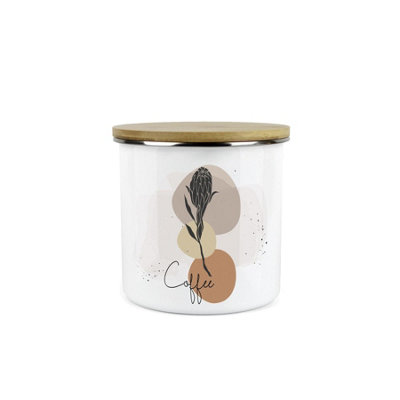 Purely Home Proteas Coffee Storage CanisterWhite South African Floral Metal Enamel Food Storage Container from B&Q