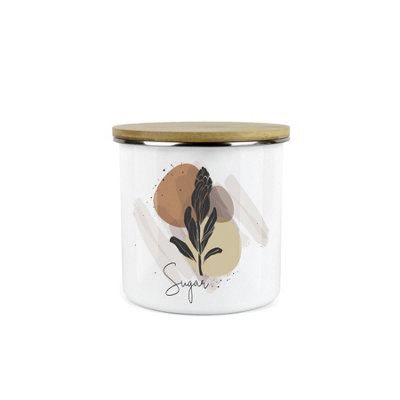 Purely Home White Proteas Sugar Storage Canister - South African Floral Metal Enamel Food Storage Container