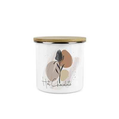 Purely Home White Proteas Hot Chocolate Storage Canister - South African Floral Metal Enamel Food Storage Container