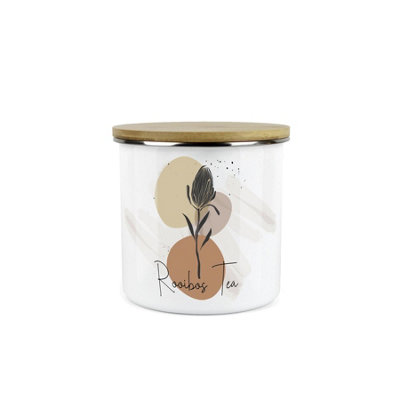 Purely Home White Proteas Rooibos Storage Canister - South African Floral Metal Enamel Food Storage Container