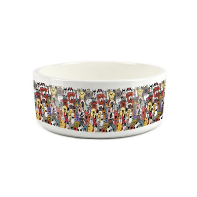 B&Q -  Cartoon Dog Crowd Large Ceramic Pet Food/water Bowl