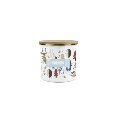Purely Home Kids Mini Snack PotLunchtime Forest Animals Banana Storage CanisterEnamel Storage Container from B&Q