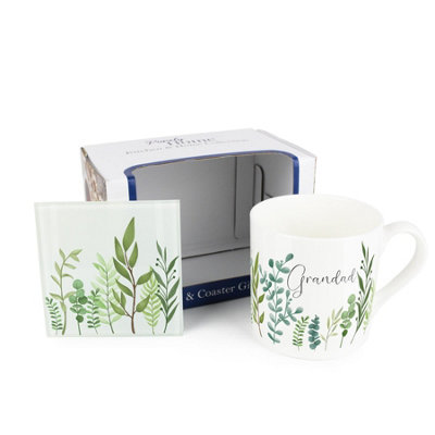 Purely Home Grandad Mug & Coaster Gift SetGreen Leaves & Foliage Indoor Plants Bone China Mug And Glass Coaster SetTea/coffee Present from B&Q