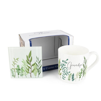Purely Home Grandpa Mug & Coaster Set - Foliage Design - Image 3