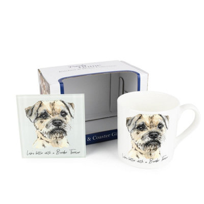 Purely Home Border Terrier Mug & Coaster Gift SetLifes Better With A Border TerrierBone China Mug And Glass Coaster Gift Set from B&Q