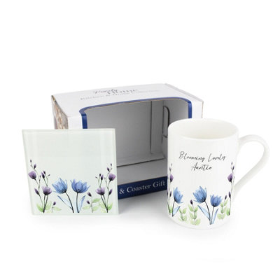 Purely Home Auntie Mug & Coaster Gift SetBlooming Lovely Auntie Flowers Bone China Mug And Glass Coaster SetTea/coffee Present from B&Q