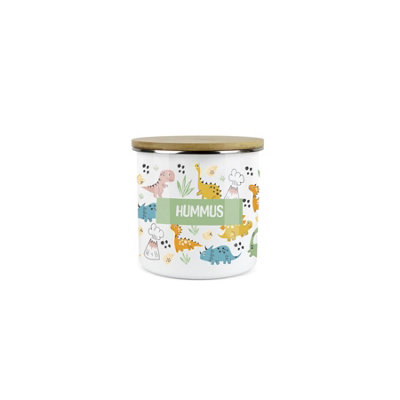 Purely Home Kids Mini Snack PotLunchtime Dinosaurs Hummus Storage CanisterEnamel Storage Container from B&Q