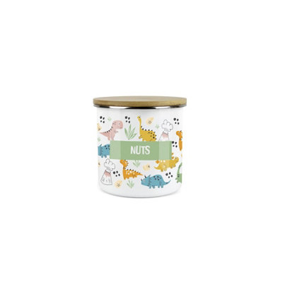 Purely Home Kids Mini Snack Pot - Lunchtime Dinosaurs Nuts Storage Canister - Enamel Storage Container