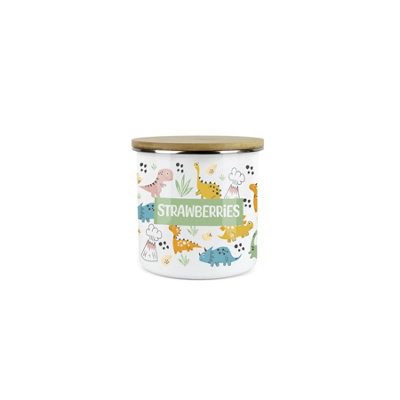 Purely Home Kids Mini Snack PotLunchtime Dinosaurs Strawberries Storage CanisterEnamel Storage Container from B&Q