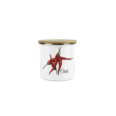 B&Q -  Chilli Spice JarMini Storage CanisterClassic Cooking Herbs Metal Enamel Food Storage Container