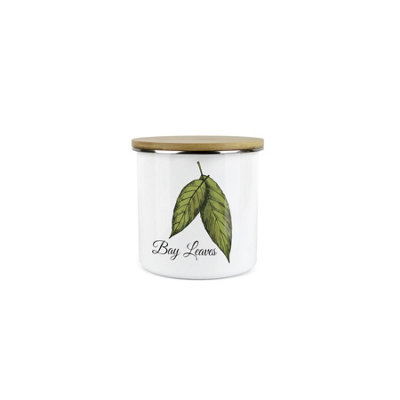 Purely Home Bay Leaves Herb Jar Mini Storage CanisterClassic Cooking Herbs Metal Enamel Food Storage Container