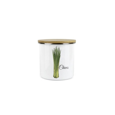 Purely Home Chives Herb JarMini Storage CanisterCooking Herbs Metal Enamel Food Storage Container