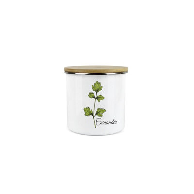 Purely Home Coriander Herb JarMini Storage CanisterCooking Herbs Metal Enamel Food Storage Container