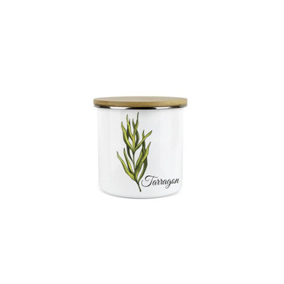 Purely Home Tarragon Herb JarMini Storage CanisterCooking Herbs Metal Enamel Food Storage Container