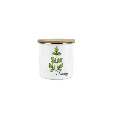 Purely Home Parsley Herb JarMini Storage CanisterCooking Herbs Metal Enamel Food Storage Container