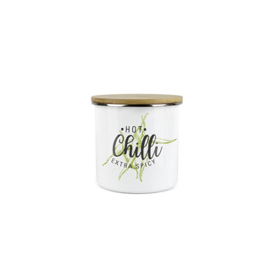Purely Home Chilli Spice JarMini Storage CanisterGreen Cooking Herbs Metal Enamel Food Storage Container