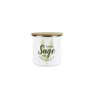 Purely Home Sage Herb Jar Mini Storage Canister Green Cooking Herbs Metal Enamel Food Storage Container