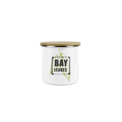 Purely Home Bay Leaves Herb Jar Mini Storage CanisterGreen Cooking Herbs Metal Enamel Food Storage Container