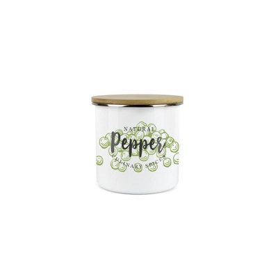 B&Q -  Black Pepper Mini Storage JarGreen Cooking Herbs Metal Enamel Food Storage Container