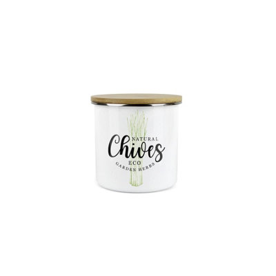 Purely Home Chives Herb JarMini Storage CanisterGreen Cooking Herbs Enamel Food Storage Container