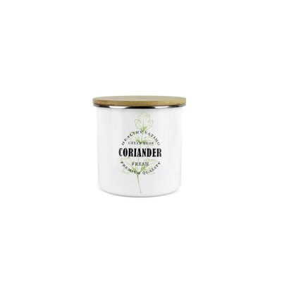 B&Q -  Coriander Herb JarMini Storage CanisterCooking Green Metal Enamel Food Storage Container