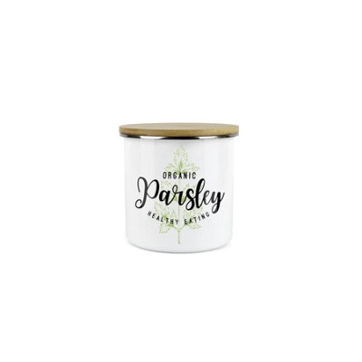 Purely Home Parsley Herb JarMini Storage CanisterCooking Green Herbs Metal Enamel Food Storage Container