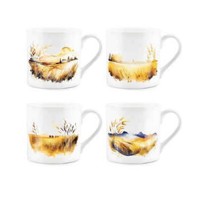 Purely Home Golden Landscapes Bone China MugsSet Of 4