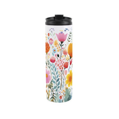 Bright Flowers Travel Mug - Multicoloured Floral Reusable Stainless Steel Flask - Image 3