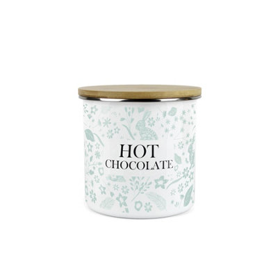 B&Q -  Wild Rabbits Hot Chocolate CanisterGreen Metal Enamel Medium Sized Kitchen Food Storage Container