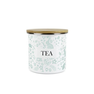 B&Q -  Wild Rabbits Tea CanisterGreen Metal Enamel Medium Sized Kitchen Food Storage Container