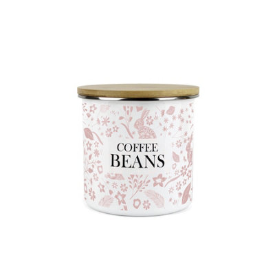 B&Q -  Wild Rabbits Coffee Beans CanisterPink Metal Enamel Medium Sized Kitchen Food Storage Container