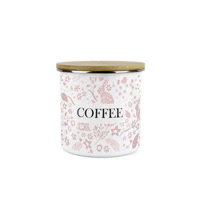 B&Q -  Wild Rabbits Coffee CanisterPink Metal Enamel Medium Sized Kitchen Food Storage Container