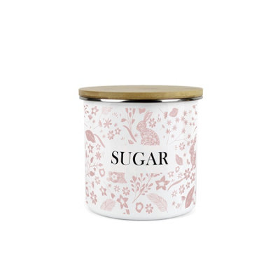 B&Q -  Wild Rabbits Sugar CanisterPink Metal Enamel Medium Sized Kitchen Food Storage Container