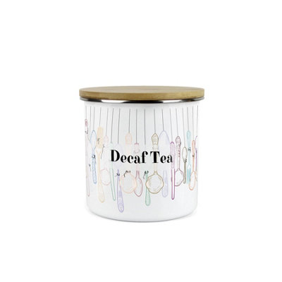 Purely Home Vintage Cutlery Decaf Tea CanisterWhite Metal Enamel Medium Sized Kitchen Food Storage Container from B&Q