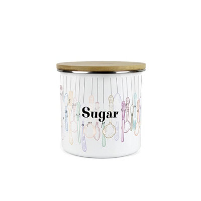 Purely Home Vintage Cutlery Sugar CanisterWhite Metal Enamel Medium Sized Kitchen Food Storage Container from B&Q