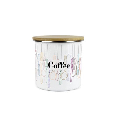 Purely Home Vintage Cutlery Coffee CanisterWhite Metal Enamel Medium Sized Kitchen Food Storage Container from B&Q