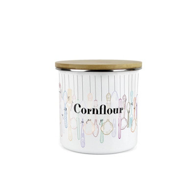 Purely Home Vintage Cutlery Cornflour CanisterWhite Metal Enamel Medium Sized Kitchen Food Storage Container from B&Q