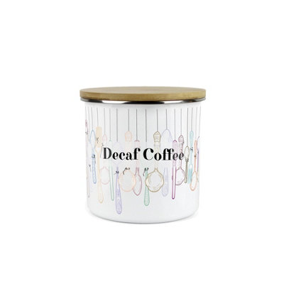 Purely Home Vintage Cutlery Decaf Coffee CanisterWhite Metal Enamel Medium Sized Kitchen Food Storage Container from B&Q