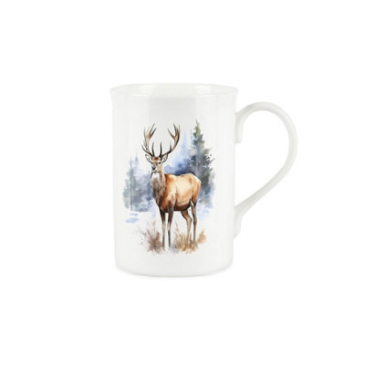 Purely Home Christmas MugWatercolour Scene ReindeerBone China Mug Coffee/tea Present from B&Q