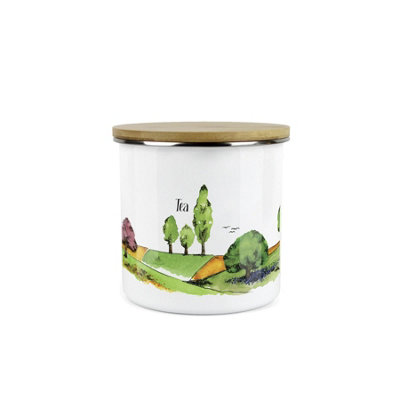 Purely Home English Seasons Tea CanisterBy Rhiannon ChaunceyWhite Metal Enamel Medium Sized Kitchen Food Storage Container from B&Q