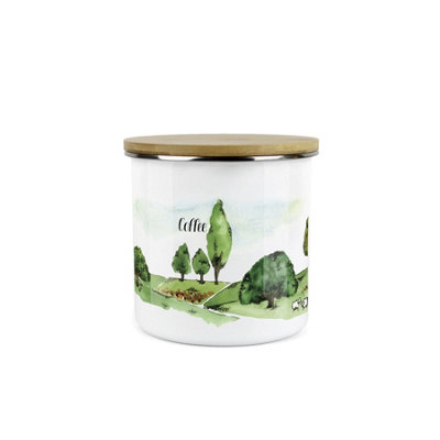 Purely Home English Seasons Coffee CanisterBy Rhiannon ChaunceyWhite Metal Enamel Medium Sized Kitchen Food Storage Container from B&Q
