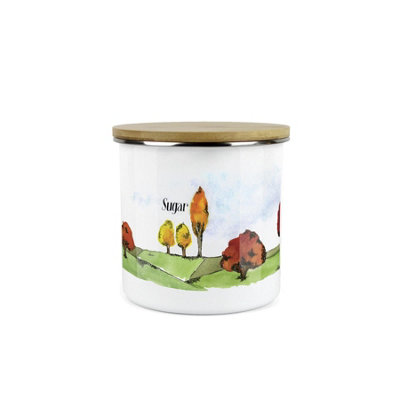 Purely Home English Seasons Sugar CanisterBy Rhiannon ChaunceyWhite Metal Enamel Medium Sized Kitchen Food Storage Container from B&Q