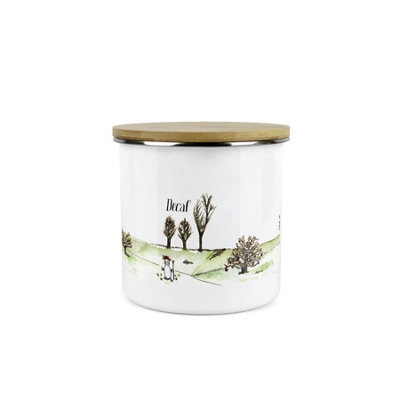 Purely Home English Seasons Decaf CanisterBy Rhiannon ChaunceyWhite Metal Enamel Medium Sized Kitchen Food Storage Container from B&Q